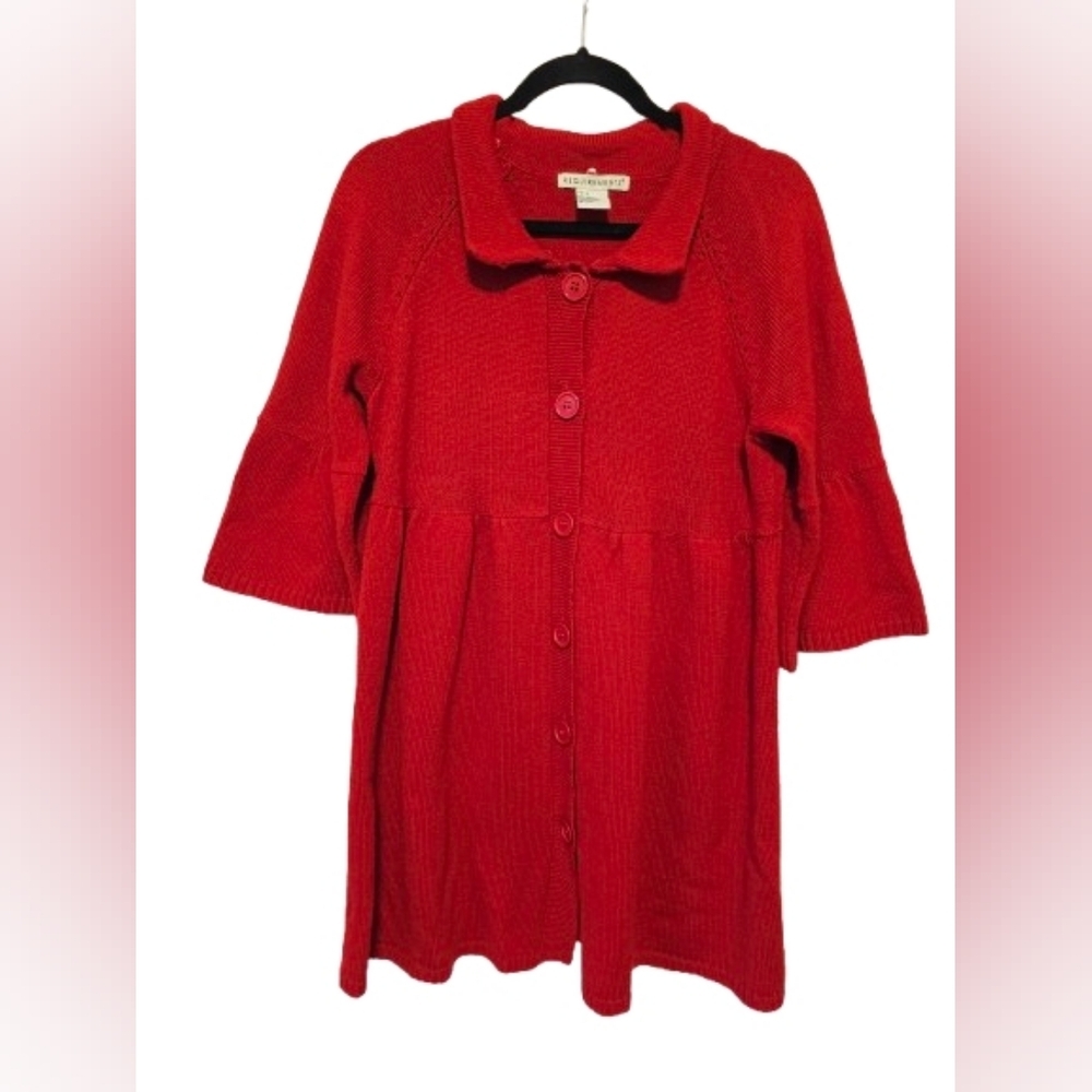 Requirements Vintage Wool and Acylic Red Button-Up Long Sweater Women's Size L